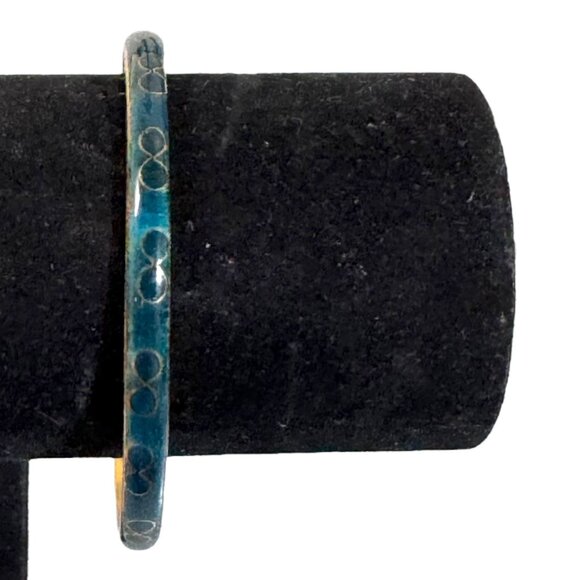 Vtg Cloisonne Turquoise Green Blue Floral Brass Enamel Infinity Symbol Bangle - Picture 2 of 8
